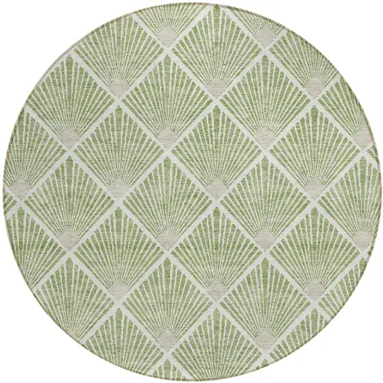 8' Green Beige And Ivory Round Geometric Washable Indoor Outdoor Area Rug Photo 2