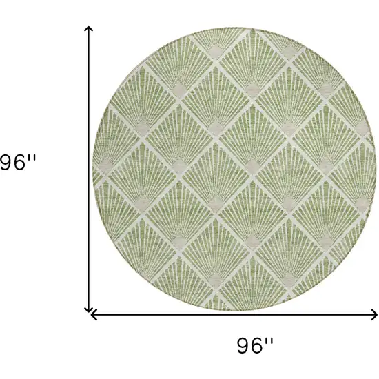 8' Green Beige And Ivory Round Geometric Washable Indoor Outdoor Area Rug Photo 6