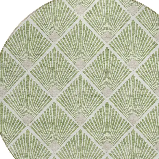 8' Green Beige And Ivory Round Geometric Washable Indoor Outdoor Area Rug Photo 4