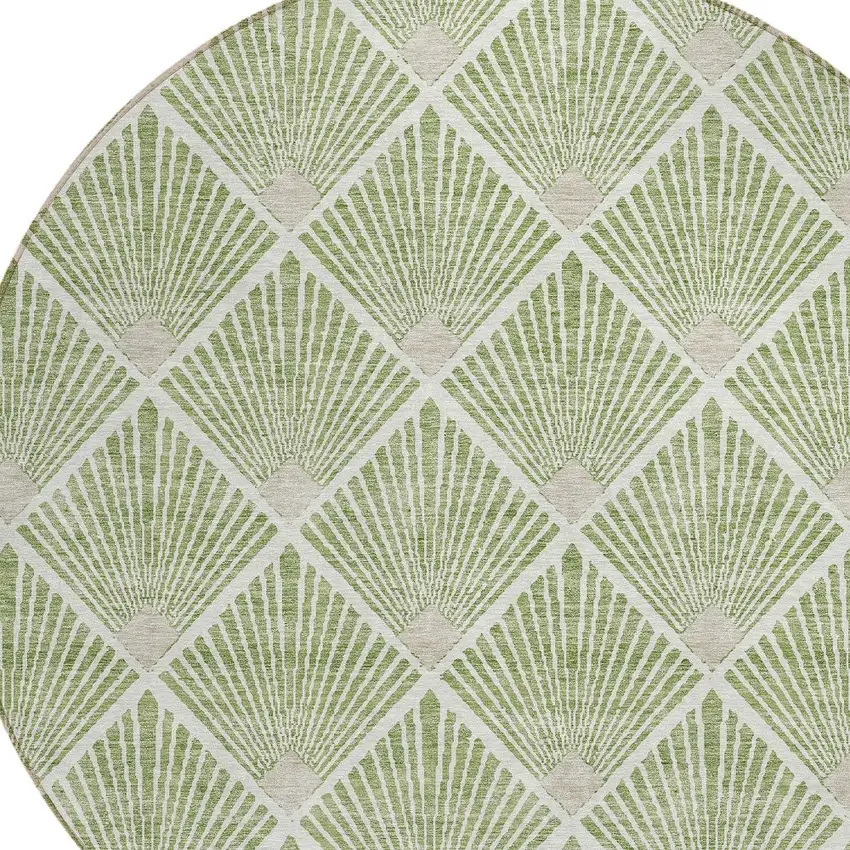8' Green Beige And Ivory Round Geometric Washable Indoor Outdoor Area Rug Photo 4