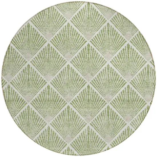 8' Green Beige And Ivory Round Geometric Washable Indoor Outdoor Area Rug Photo 6