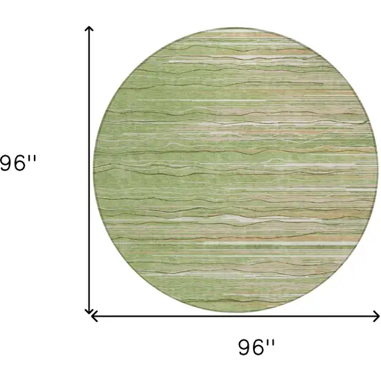 8' Green Beige And Ivory Round Striped Washable Indoor Outdoor Area Rug Photo 3