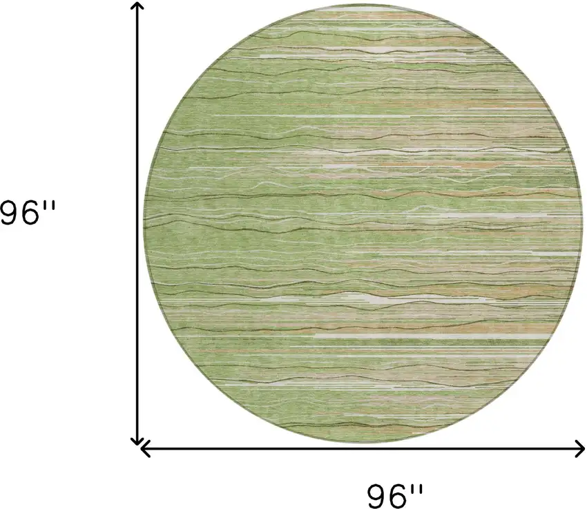 8' Green Beige And Ivory Round Striped Washable Indoor Outdoor Area Rug Photo 3