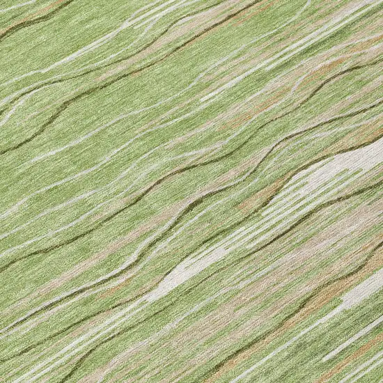 8' Green Beige And Ivory Round Striped Washable Indoor Outdoor Area Rug Photo 8