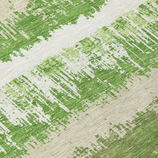 8' Green Beige And Ivory Round Striped Washable Indoor Outdoor Area Rug Photo 6