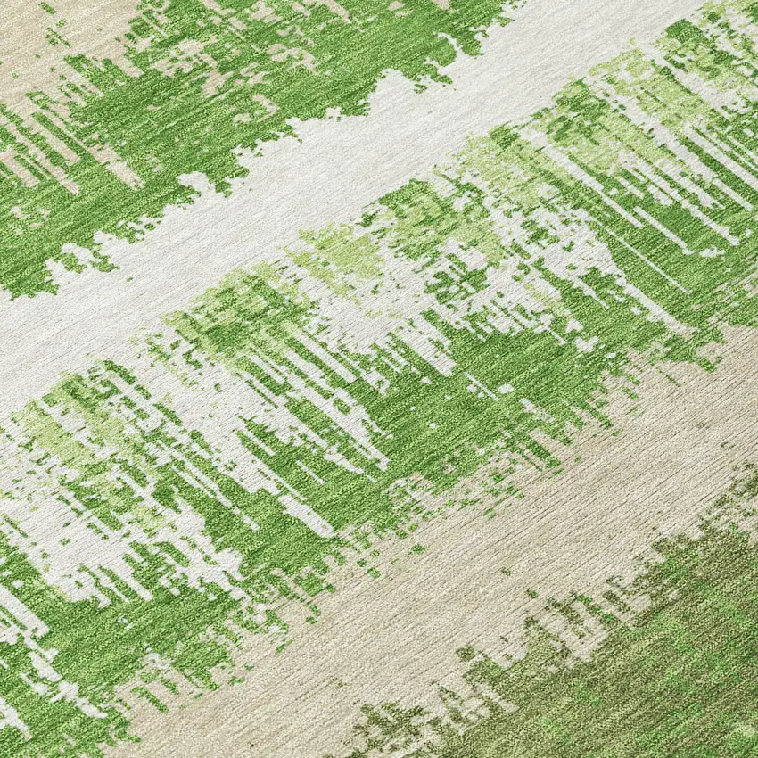 8' Green Beige And Ivory Round Striped Washable Indoor Outdoor Area Rug Photo 6