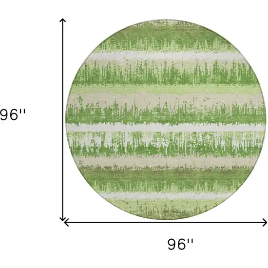 8' Green Beige And Ivory Round Striped Washable Indoor Outdoor Area Rug Photo 3