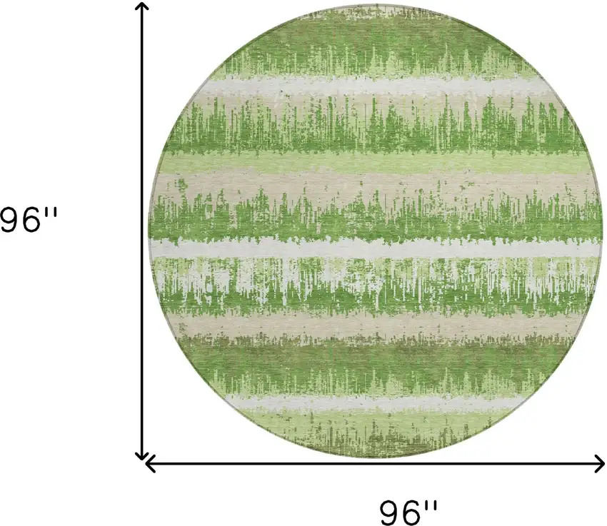 8' Green Beige And Ivory Round Striped Washable Indoor Outdoor Area Rug Photo 3