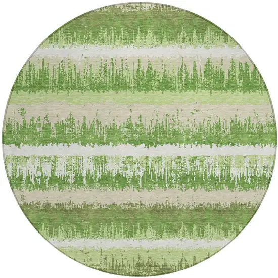8' Green Beige And Ivory Round Striped Washable Indoor Outdoor Area Rug Photo 2