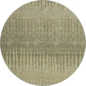 Photo of 8' Green Beige And Sage Striped Washable Round Rug With UV Protection