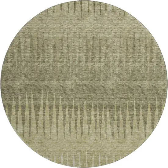 8' Green Beige And Sage Striped Washable Round Rug With UV Protection Photo 1