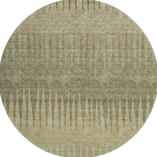 8' Green Beige And Sage Striped Washable Round Rug With UV Protection Photo 3