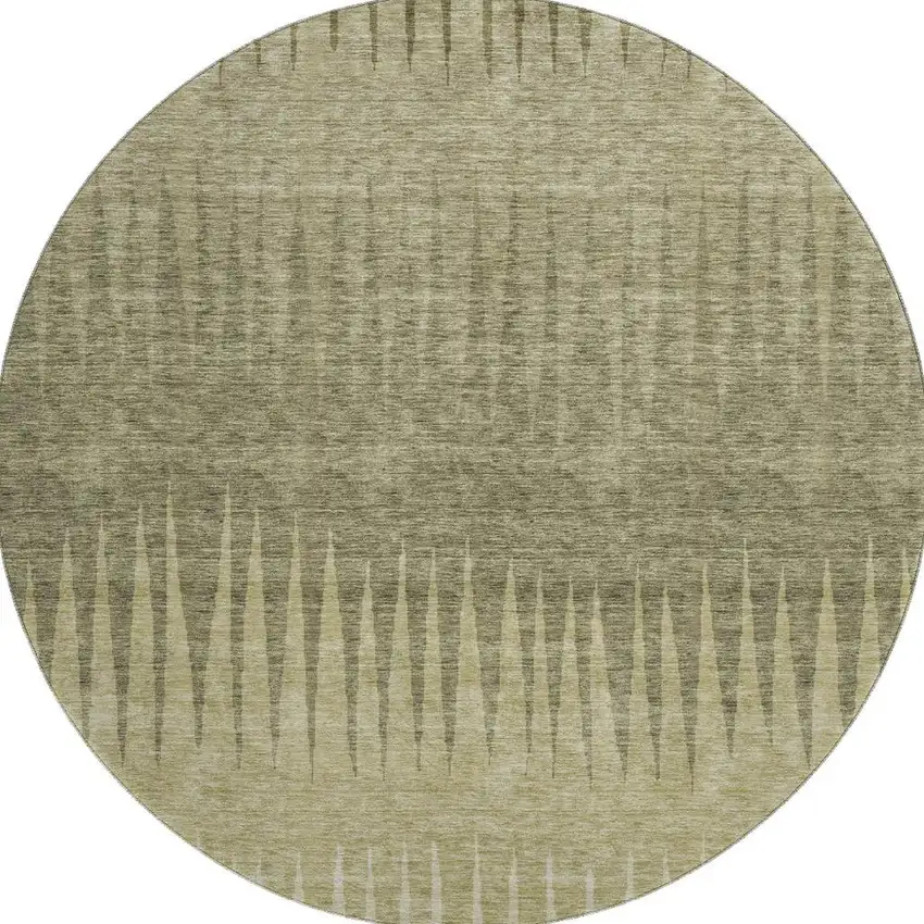 8' Green Beige And Sage Striped Washable Round Rug With UV Protection Photo 3