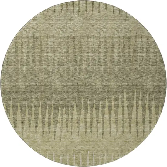 8' Green Beige And Sage Striped Washable Round Rug With UV Protection Photo 4