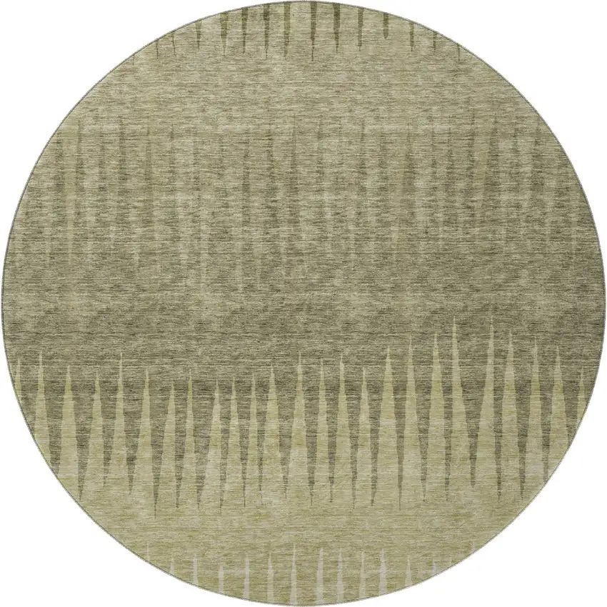 8' Green Beige And Sage Striped Washable Round Rug With UV Protection Photo 4