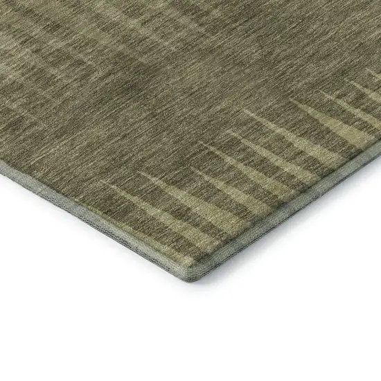 8' Green Beige And Sage Striped Washable Round Rug With UV Protection Photo 7