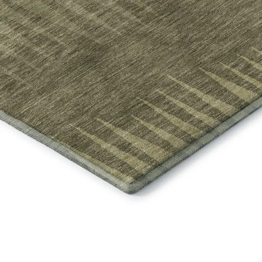 8' Green Beige And Sage Striped Washable Round Rug With UV Protection Photo 7