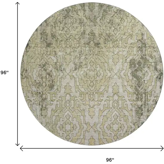 8' Green Beige And Taupe Medallion Washable Round Rug With UV Protection Photo 3
