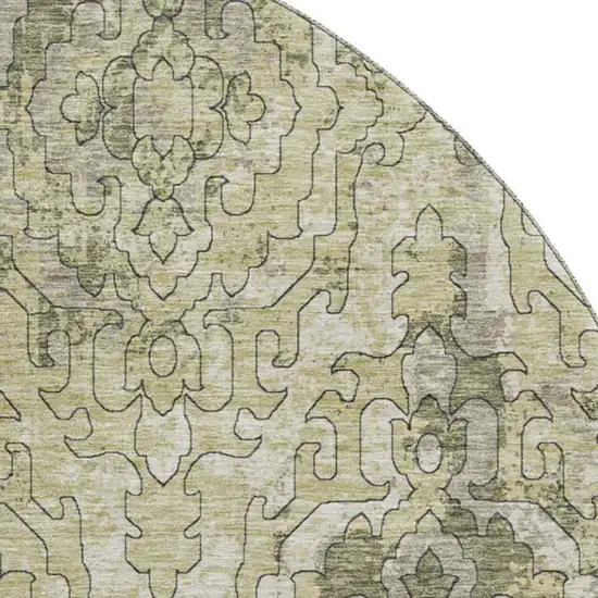 8' Green Beige And Taupe Medallion Washable Round Rug With UV Protection Photo 4