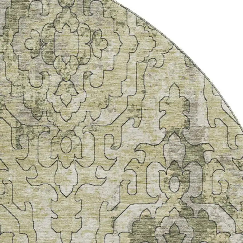 8' Green Beige And Taupe Medallion Washable Round Rug With UV Protection Photo 4