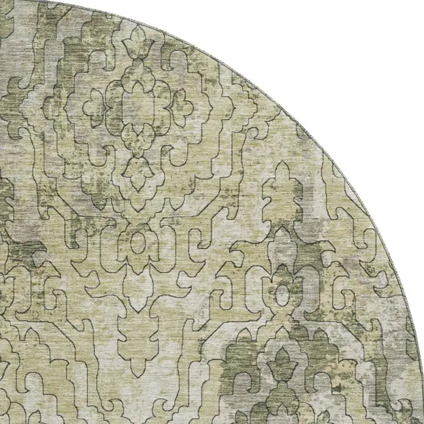 8' Green Beige And Taupe Medallion Washable Round Rug With UV Protection Photo 5