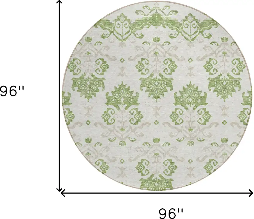 8' Green Beige And Taupe Round Oriental Washable Indoor Outdoor Area Rug Photo 7