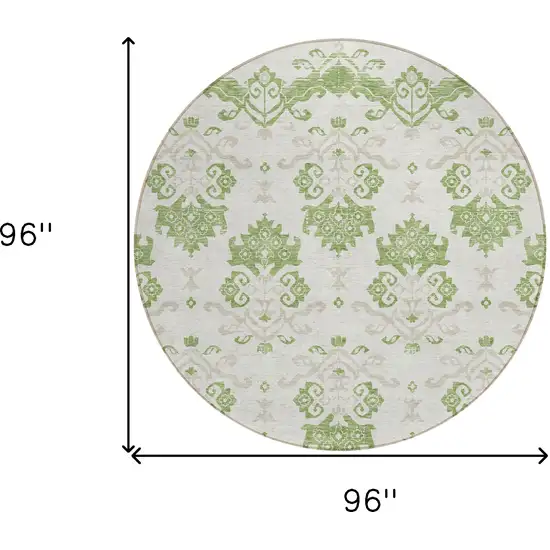 8' Green Beige And Taupe Round Oriental Washable Indoor Outdoor Area Rug Photo 7
