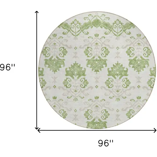 8' Green Beige And Taupe Round Oriental Washable Indoor Outdoor Area Rug Photo 7