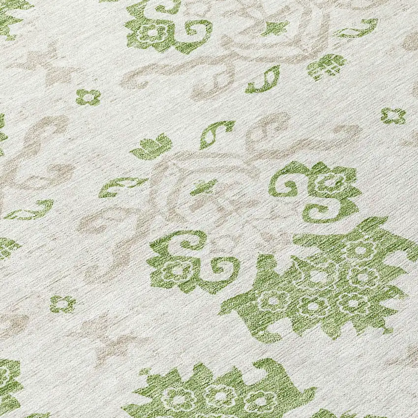 8' Green Beige And Taupe Round Oriental Washable Indoor Outdoor Area Rug Photo 8