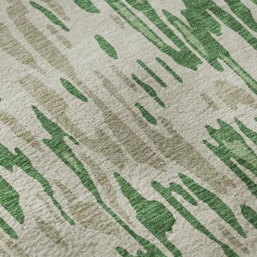 8' Green Beige And Taupe Striped Washable Round Rug With UV Protection Photo 8