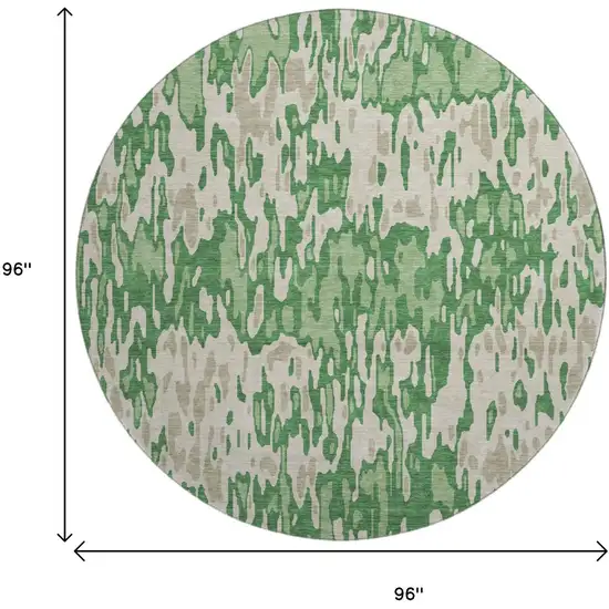 8' Green Beige And Taupe Striped Washable Round Rug With UV Protection Photo 9