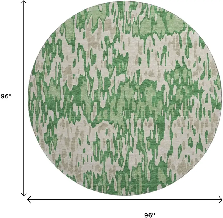 8' Green Beige And Taupe Striped Washable Round Rug With UV Protection Photo 9