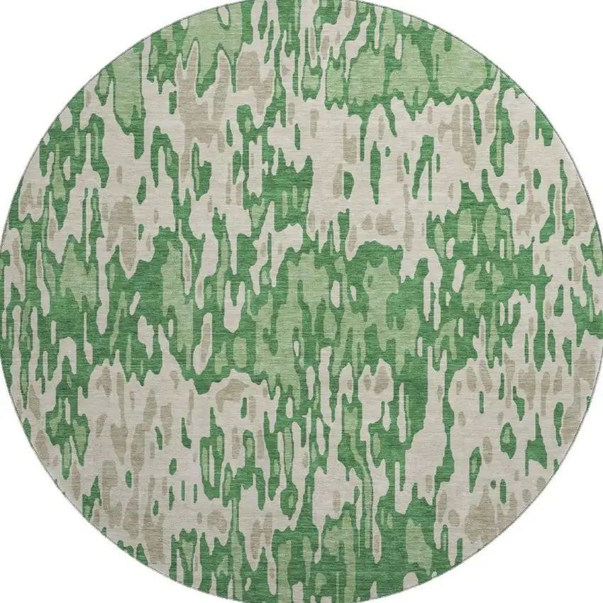 8' Green Beige And Taupe Striped Washable Round Rug With UV Protection Photo 3