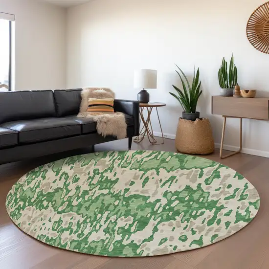 8' Green Beige And Taupe Striped Washable Round Rug With UV Protection Photo 4