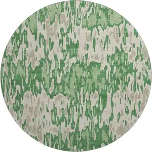 Photo of 8' Green Beige And Taupe Striped Washable Round Rug With UV Protection