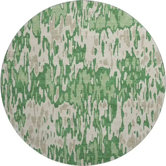 8' Green Beige And Taupe Striped Washable Round Rug With UV Protection Photo 1
