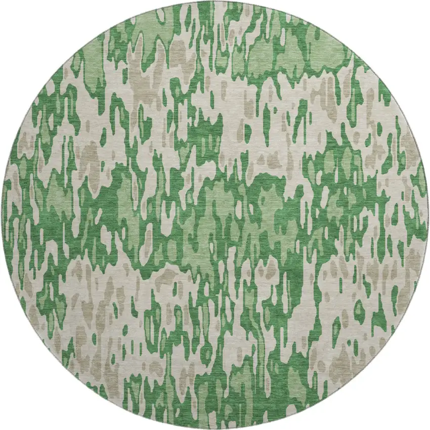 8' Green Beige And Taupe Striped Washable Round Rug With UV Protection Photo 1