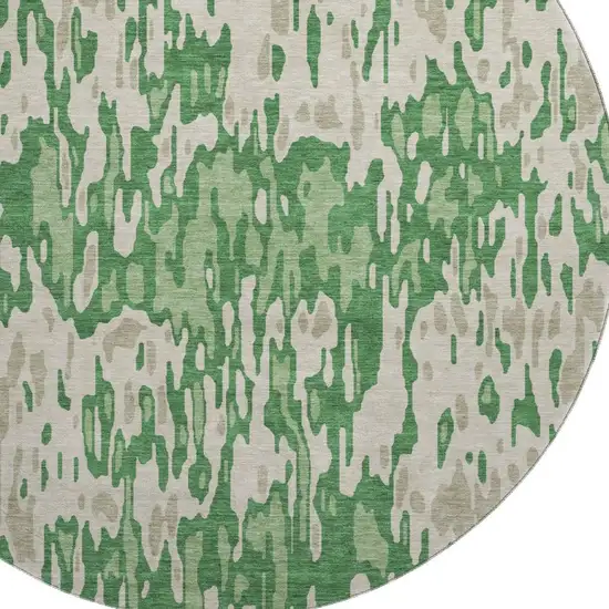 8' Green Beige And Taupe Striped Washable Round Rug With UV Protection Photo 2