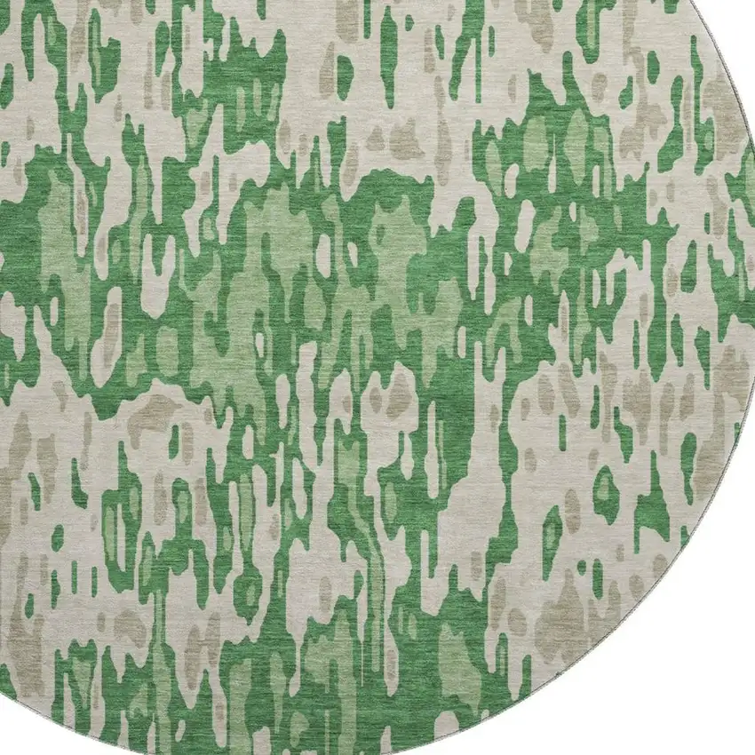 8' Green Beige And Taupe Striped Washable Round Rug With UV Protection Photo 2