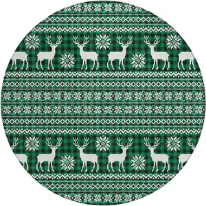 Photo of 8' Green Black And Ivory Round Animal Print Washable Indoor Outdoor Area Rug