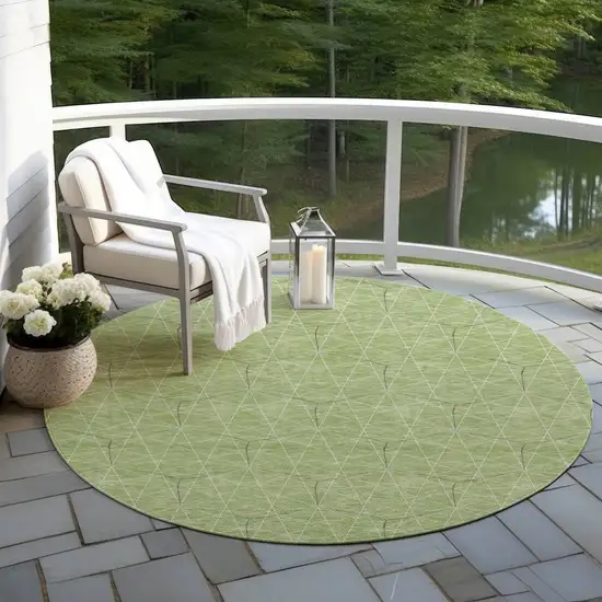 8' Green Black And Ivory Round Geometric Washable Indoor Outdoor Area Rug Photo 6