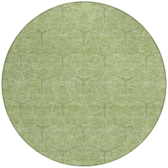 8' Green Black And Ivory Round Geometric Washable Indoor Outdoor Area Rug Photo 5