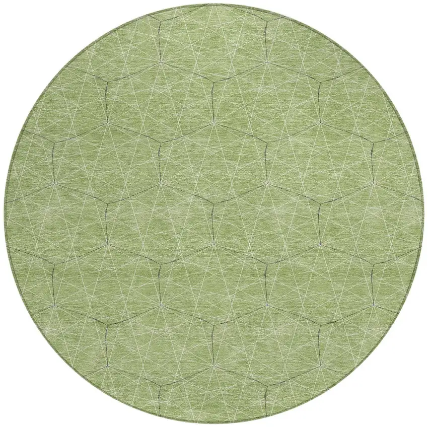 8' Green Black And Ivory Round Geometric Washable Indoor Outdoor Area Rug Photo 5