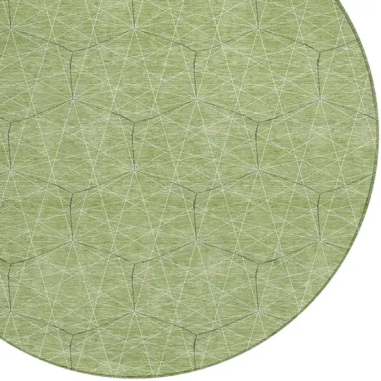 8' Green Black And Ivory Round Geometric Washable Indoor Outdoor Area Rug Photo 4