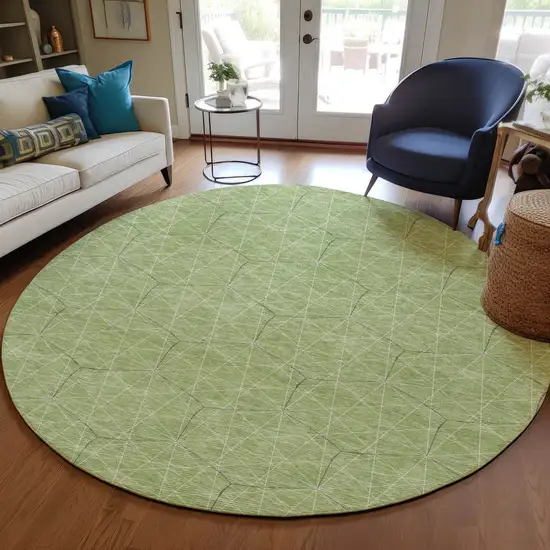 8' Green Black And Ivory Round Geometric Washable Indoor Outdoor Area Rug Photo 7