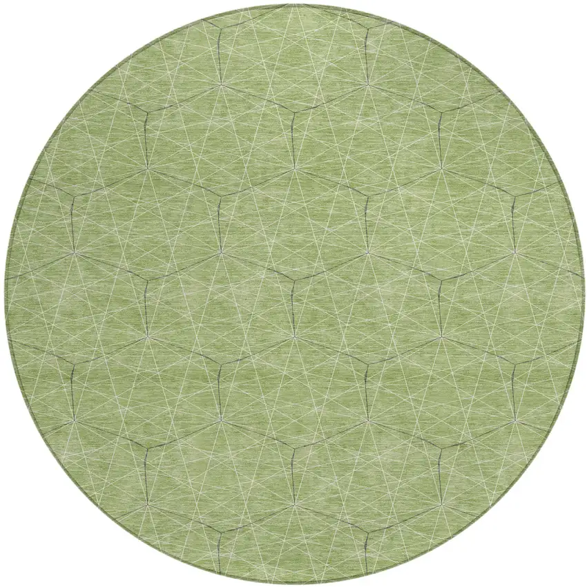 8' Green Black And Ivory Round Geometric Washable Indoor Outdoor Area Rug Photo 2