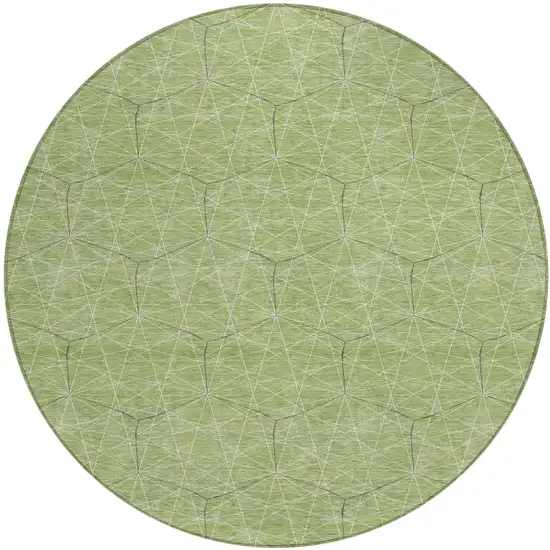 8' Green Black And Ivory Round Geometric Washable Indoor Outdoor Area Rug Photo 2