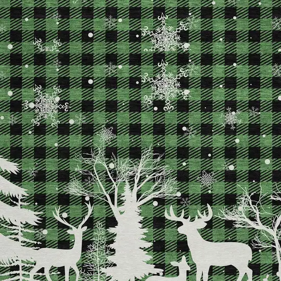 8' Green Black And Ivory Round Plaid Washable Indoor Outdoor Area Rug Photo 8