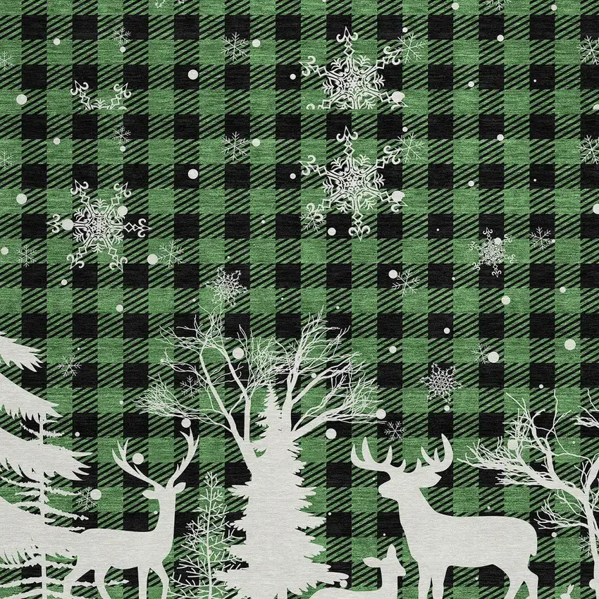 8' Green Black And Ivory Round Plaid Washable Indoor Outdoor Area Rug Photo 8