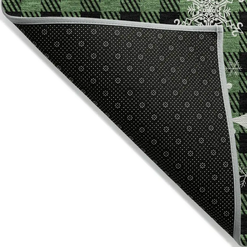 8' Green Black And Ivory Round Plaid Washable Indoor Outdoor Area Rug Photo 9